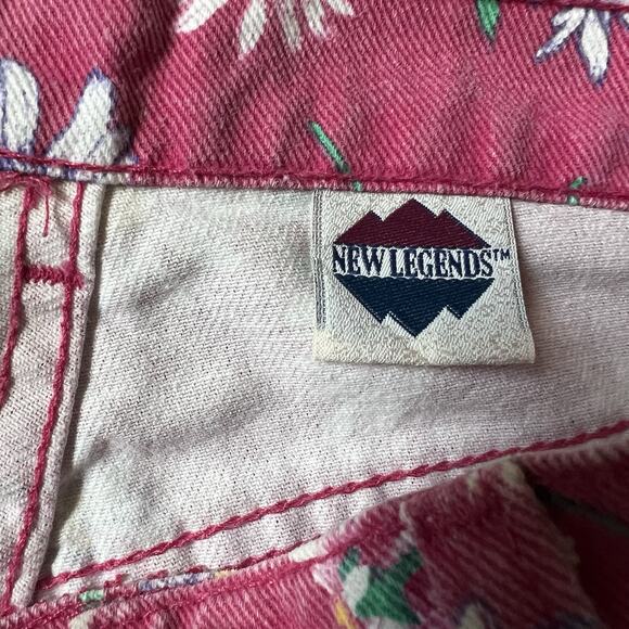 Vintage 90s New Legends Pink Floral Denim Casual High Waist Shorts Jorts 10Y - Picture 3 of 7